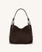 Velora Faux Suede Slouchy Shoulder Bag - Dark Brown