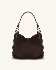 Velora Faux Suede Slouchy Shoulder Bag - Dark Brown