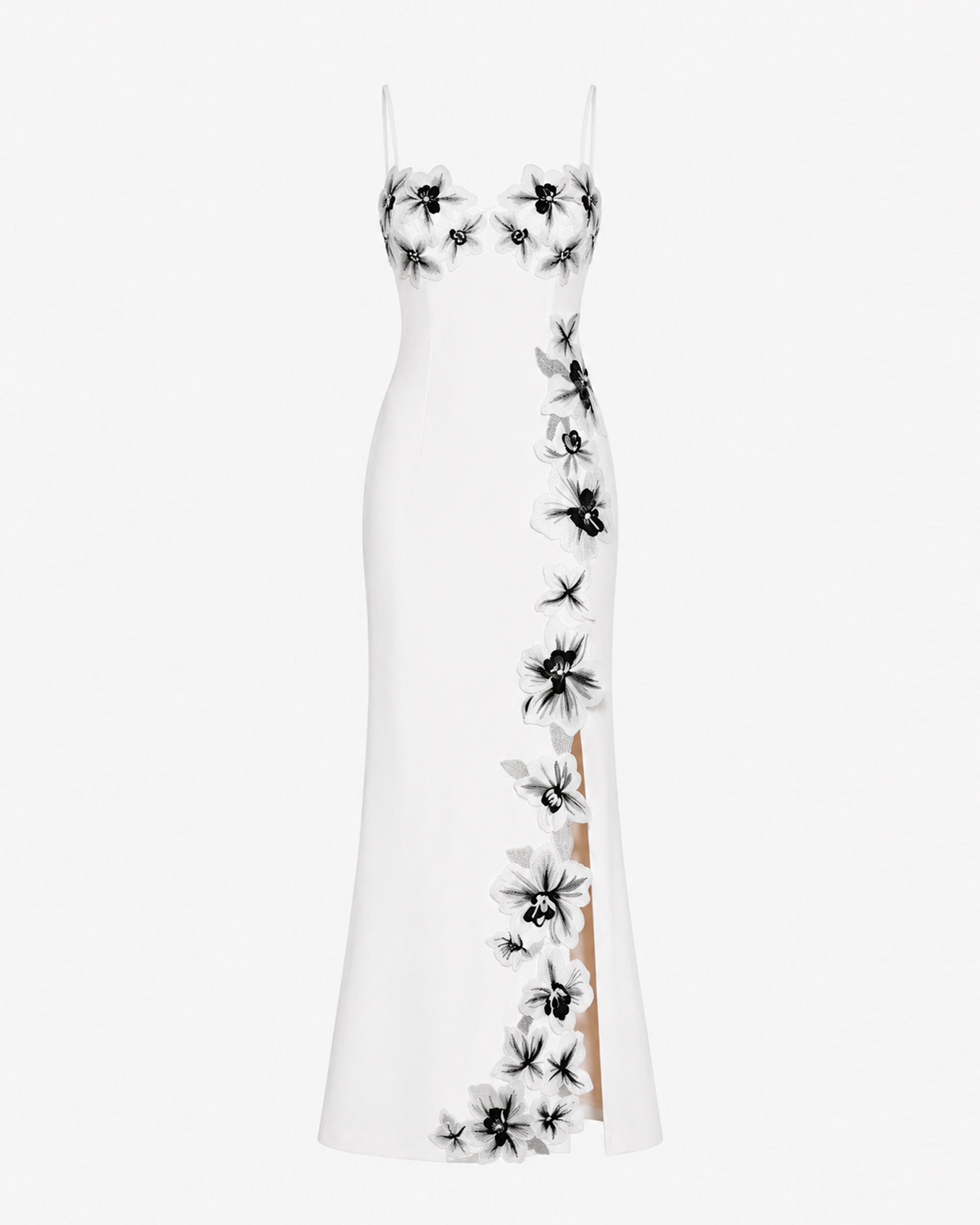 Flower Embroidered Spaghetti Strap Maxi Dress - White