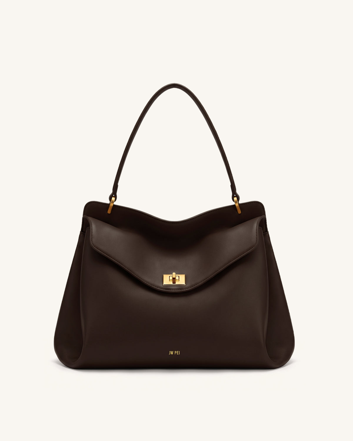 Lucia Turn-Lock Shoulder Bag - Dark Brown