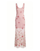 Floral Embroidered Sheer Overlay Maxi Dress - Blush Pink