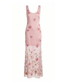 Floral Embroidered Sheer Overlay Maxi Dress - Blush Pink