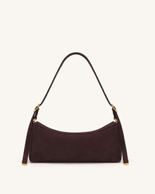 Elowen Faux Suede East-West Shoulder Bag - Dark Brown