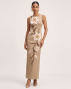 Lily Floral Print Sleeveless Column Maxi Dress - Mocha Brown