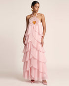 Orchid Embroidered Halter Layered Ruffle Maxi Dress - Blush Pink