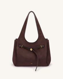 Hana Faux Suede Belt Detail Tote Bag - Dark Brown