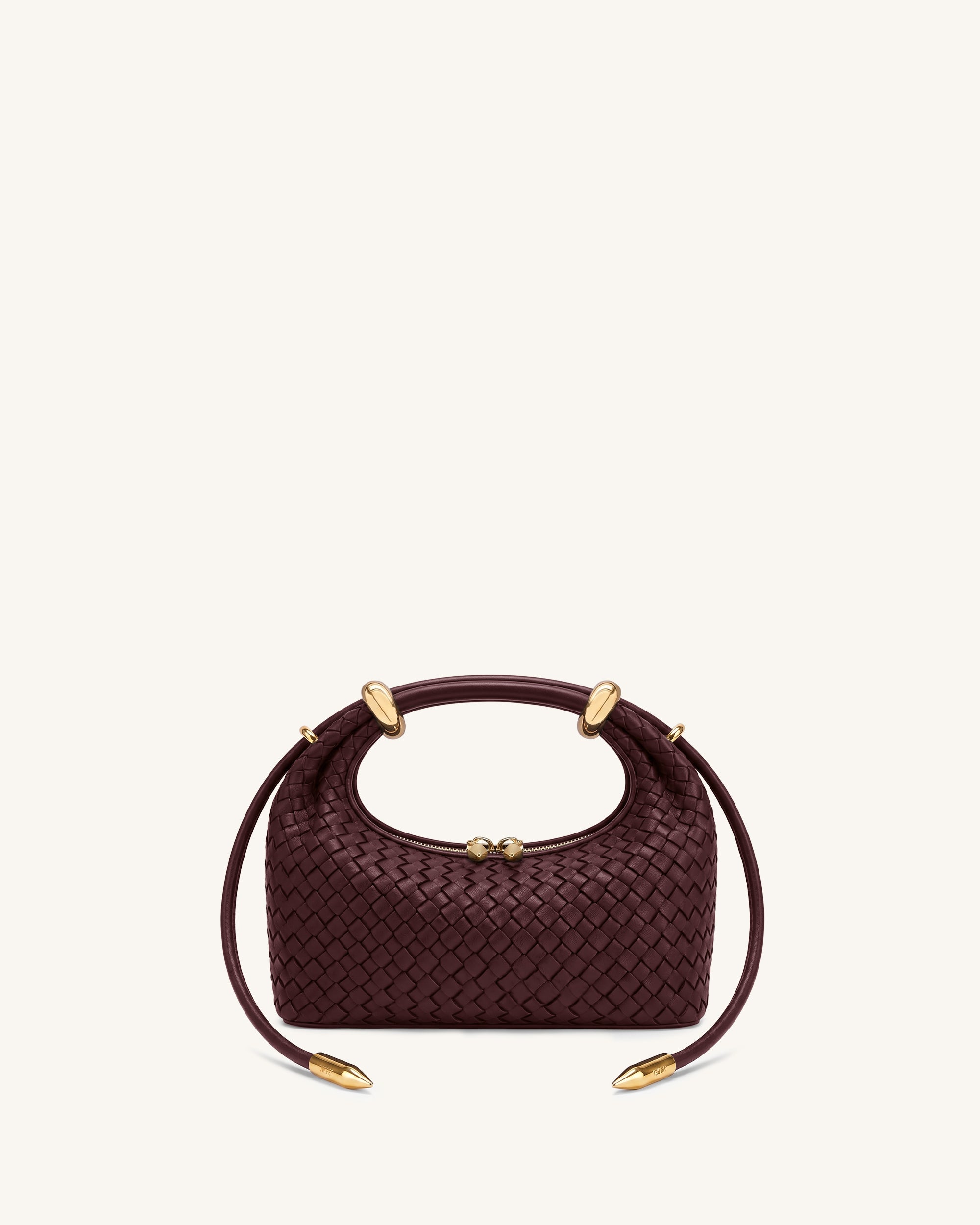 Ellie Woven Metal Ring Embellished Top Handle Bag - Berry Red