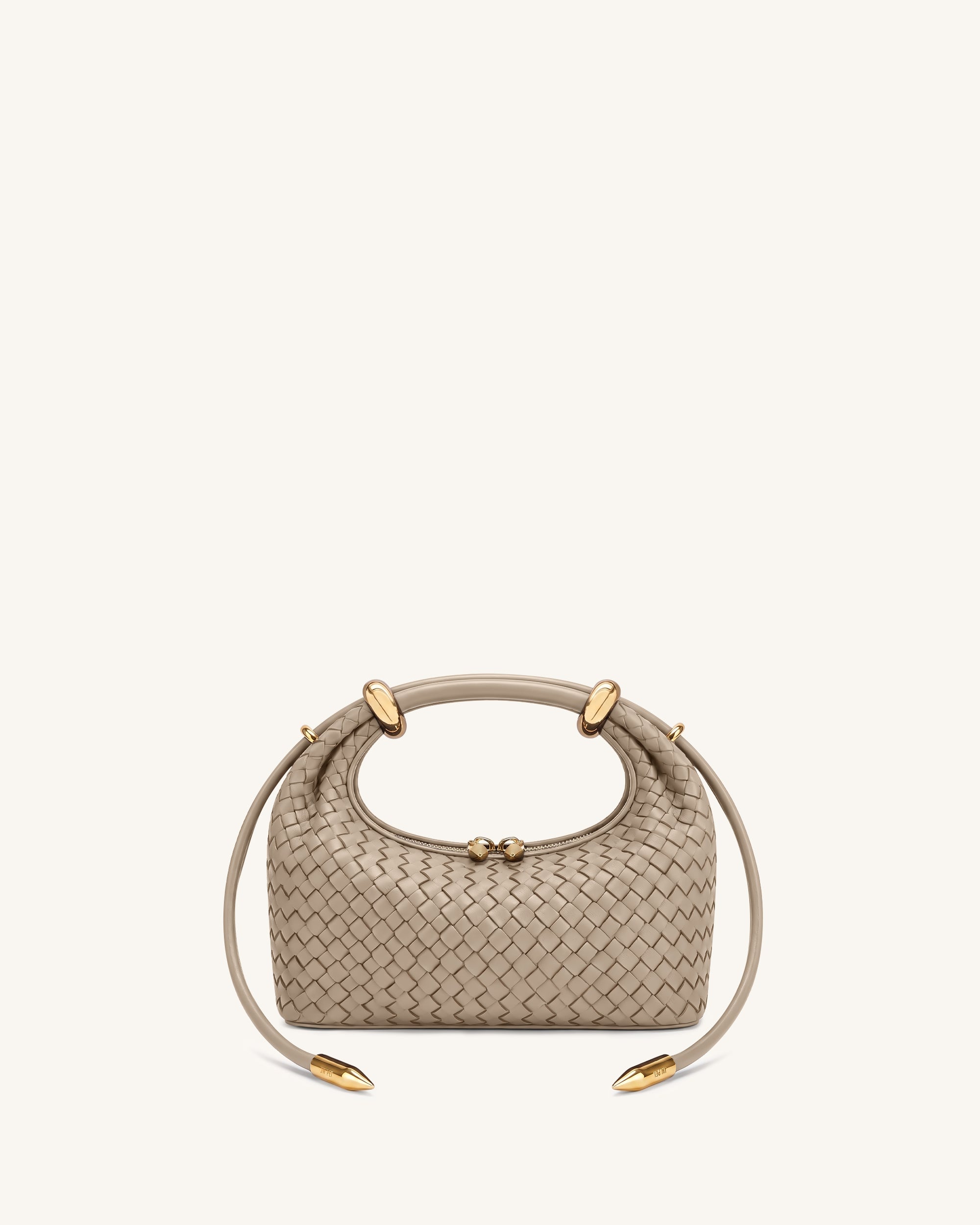 Ellie Woven Metal Ring Embellished Top Handle Bag - Khaki