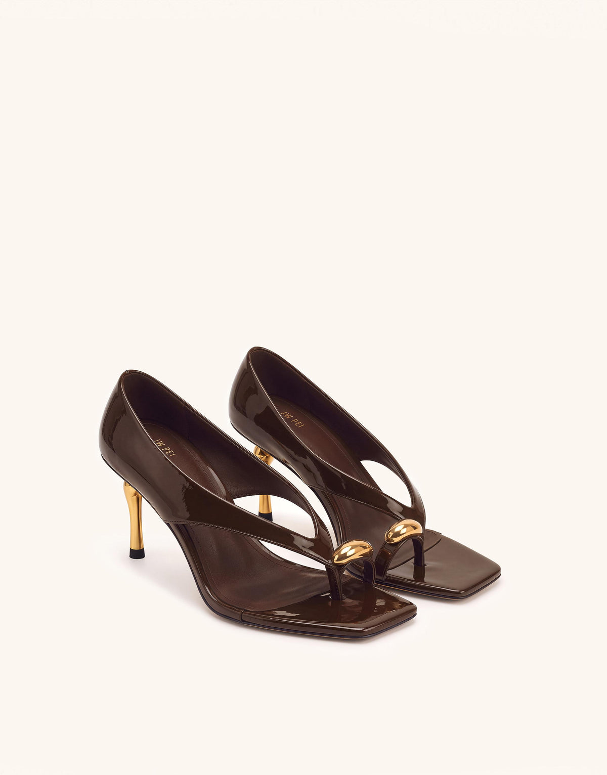 Noemi Wide Strap Square-Toe Metal Accent Sandals - Dark Brown