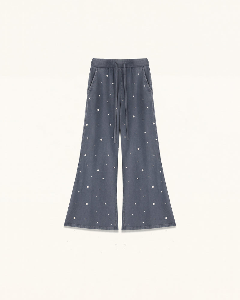Scattered Pearl Rhinestone Drawstring Sweatpants - Washed Slate