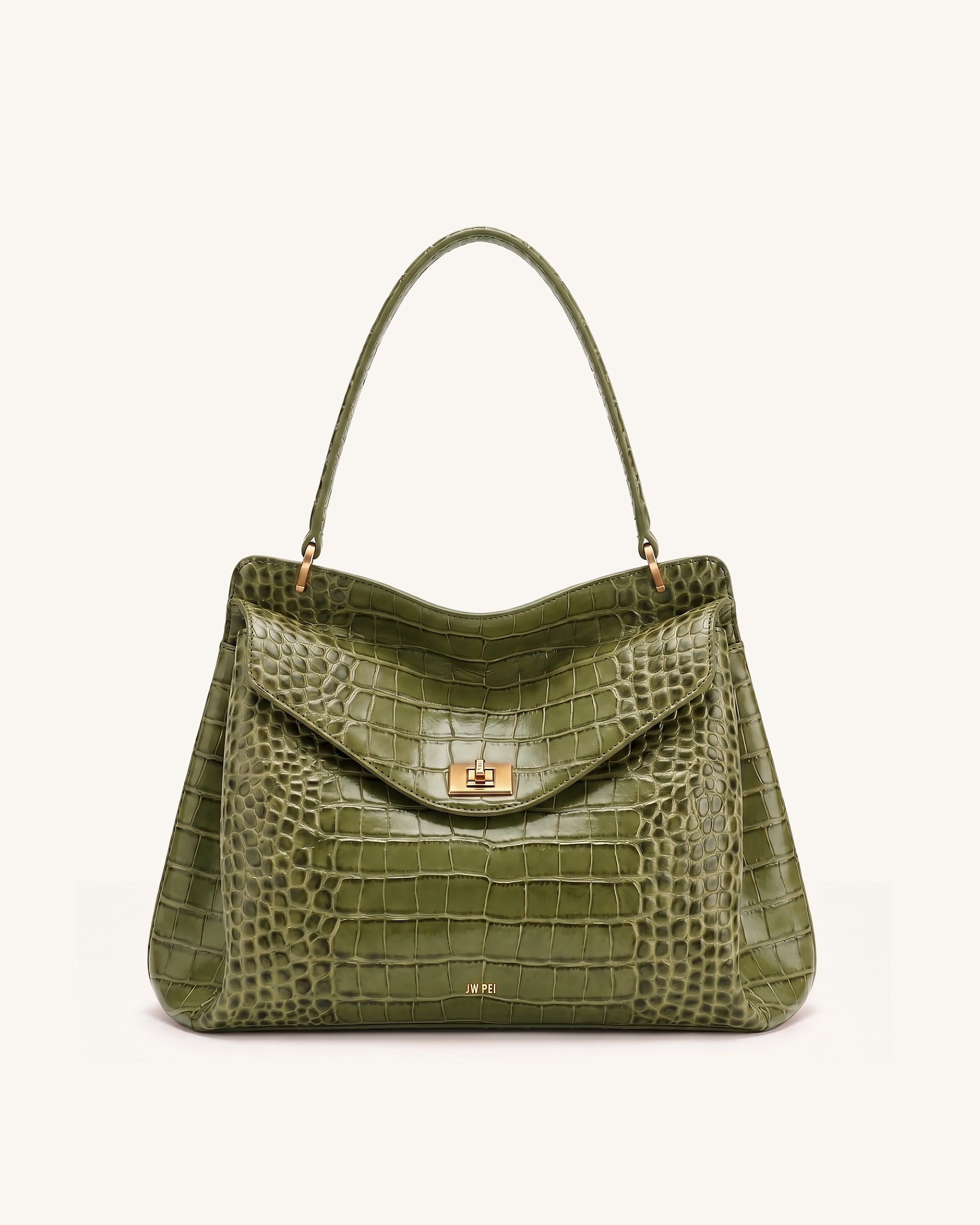 Lucia Turn-Lock Shoulder Bag - Green Croc