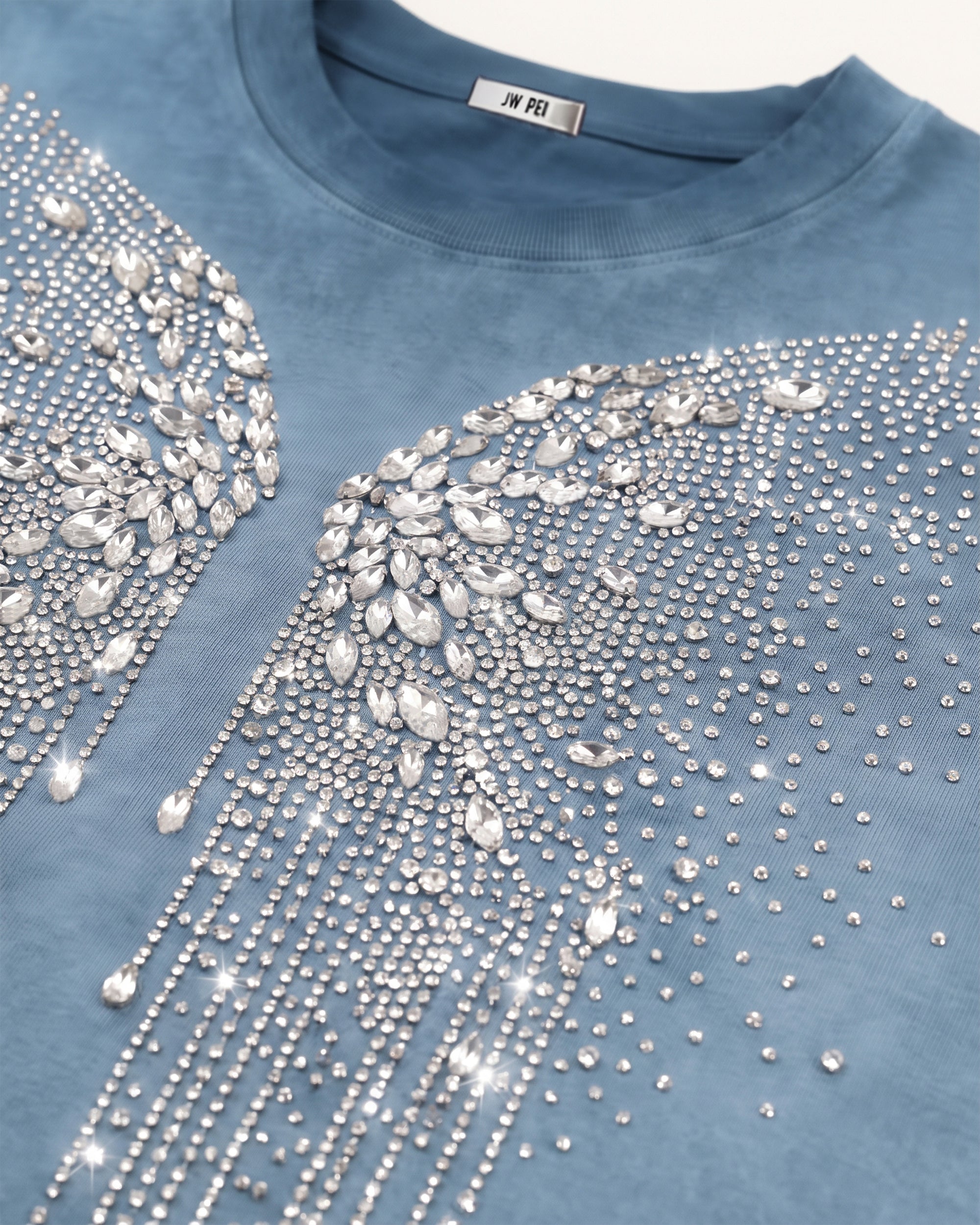 The Angelic Dripping Crystal Wings Tee - Acid Blue