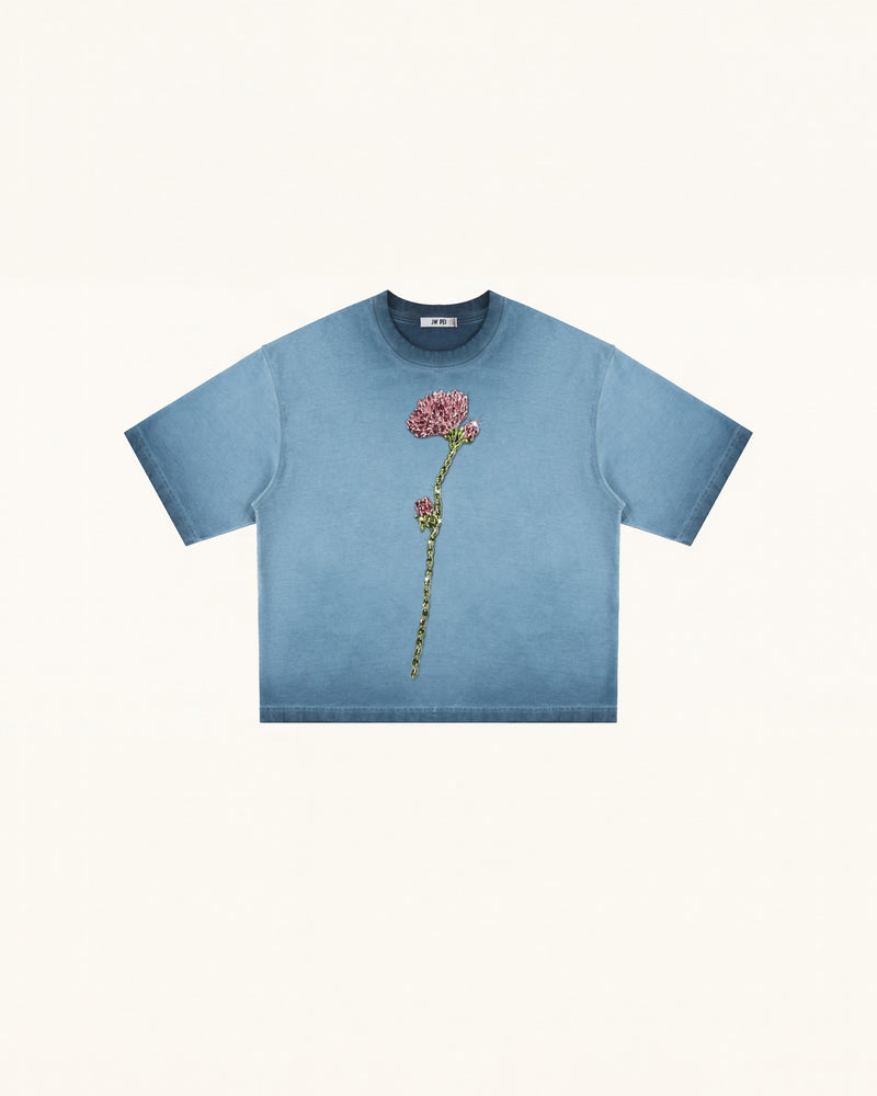 The Enchanted Rhinestone Rose Tee - Acid Blue