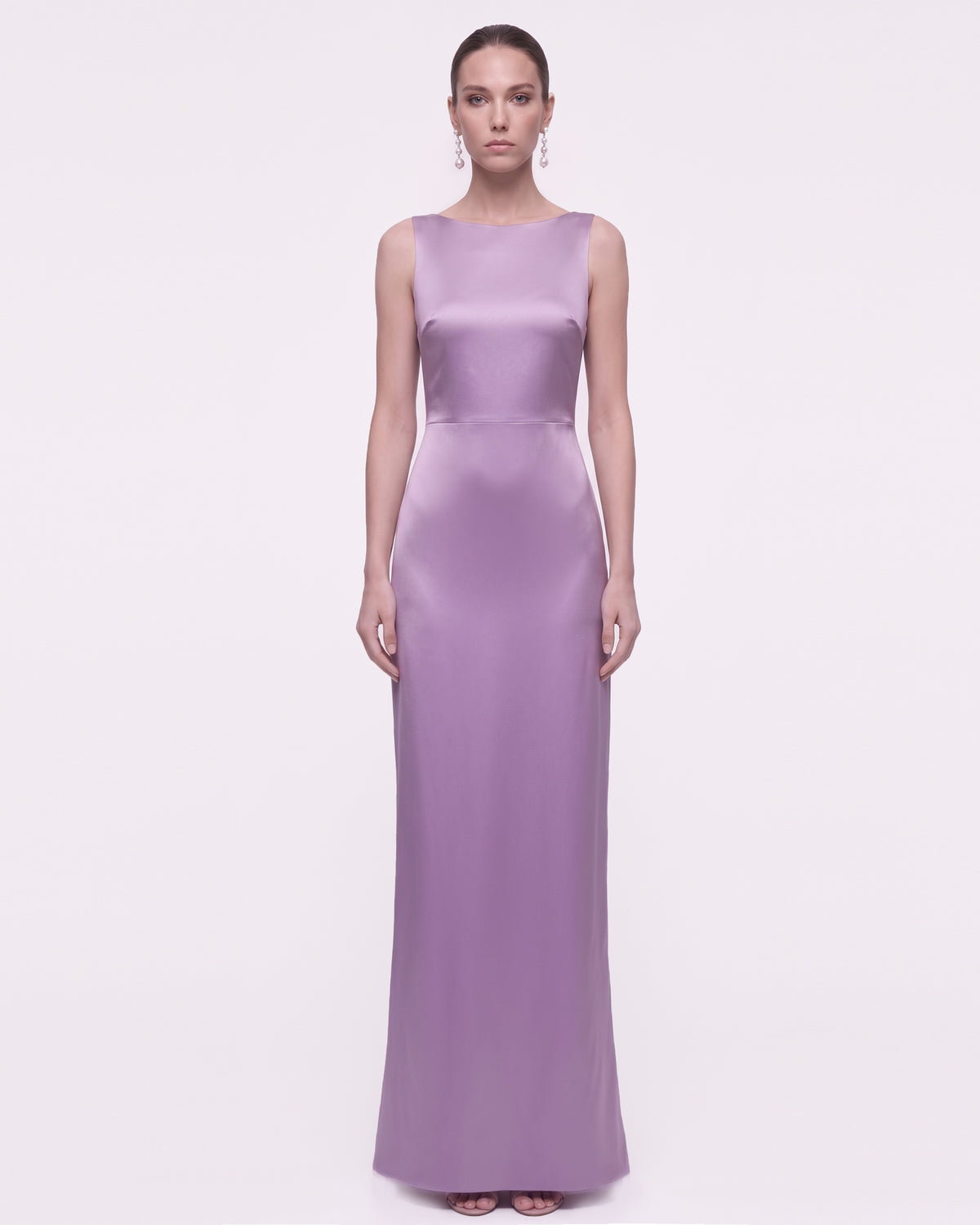 Floral Embellished Open-Back Satin Maxi Dress - Lilac