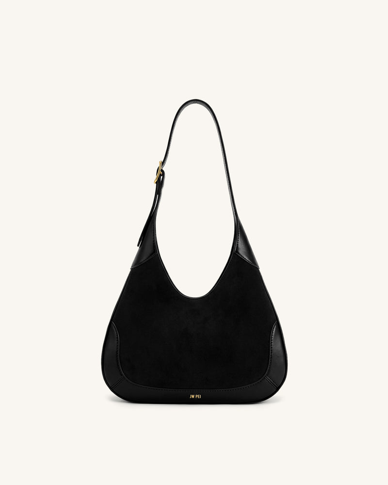 Willow Faux Suede Trim Hobo Bag - Black