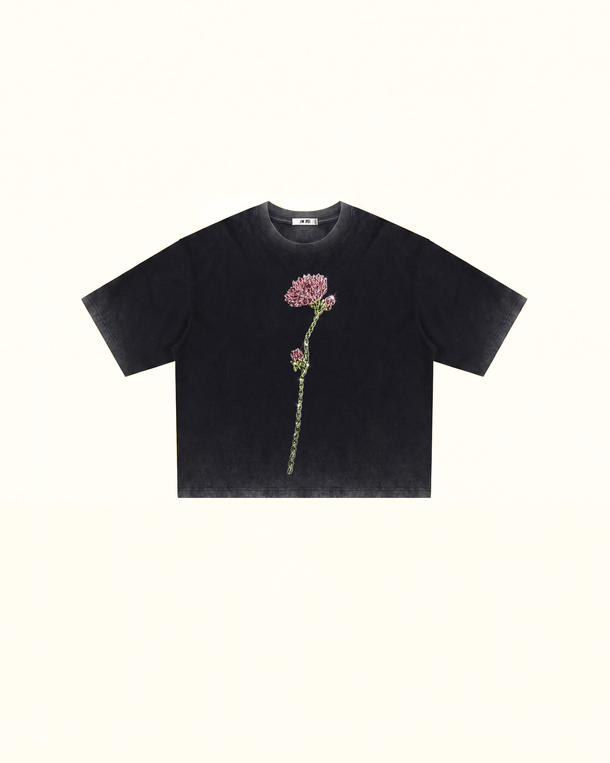 The Enchanted Rhinestone Rose Tee - Faded Black