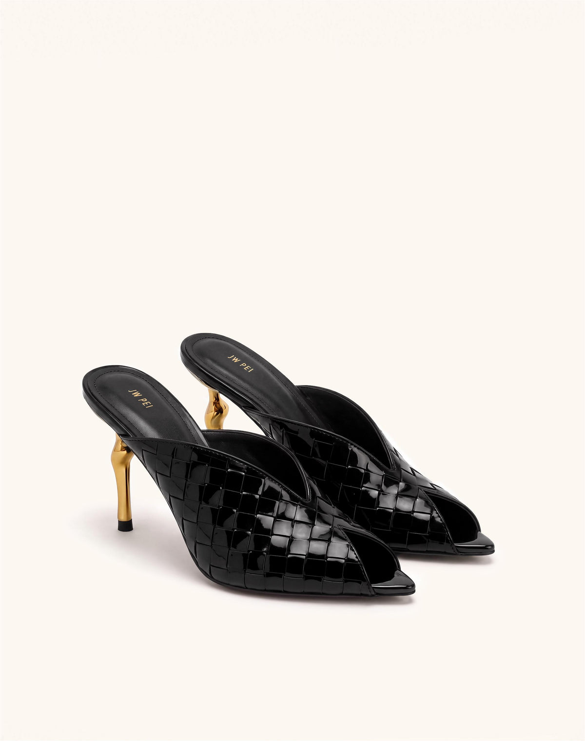 Ellie Woven Patent Mules - Black