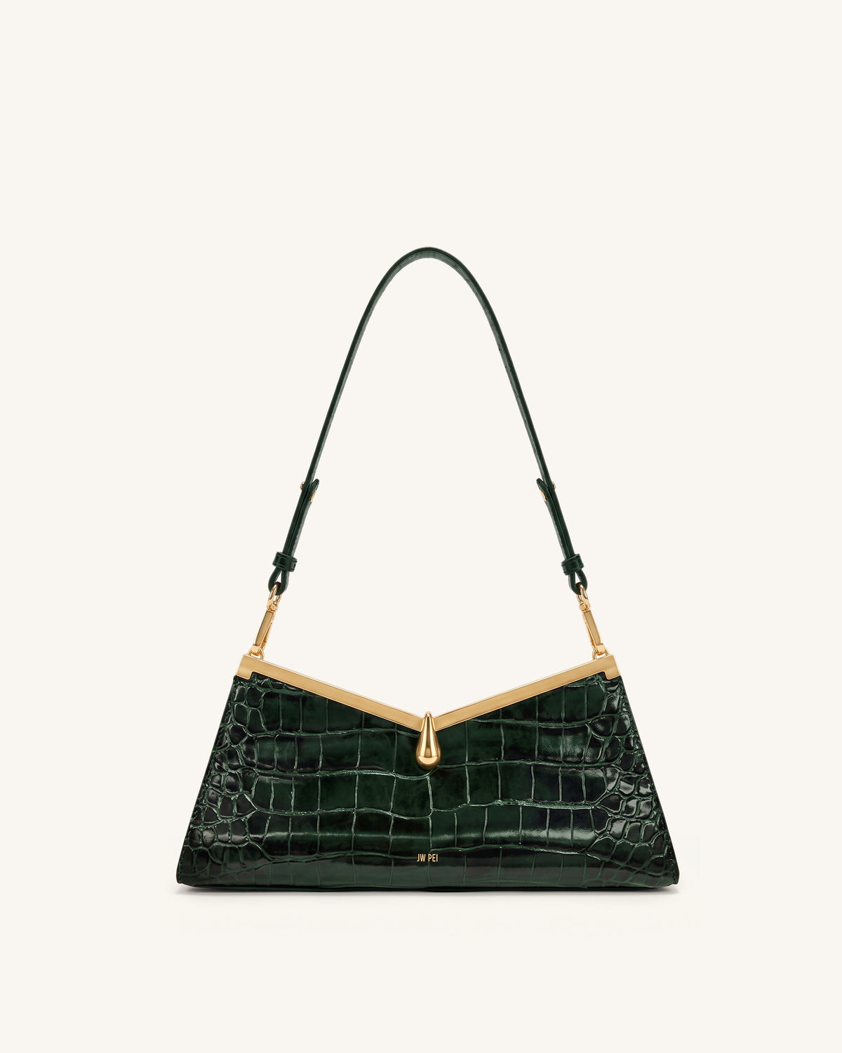 Nerina V-Frame Shoulder Bag - Dark Green Croc