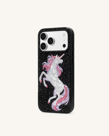 Unicorn Rhinestone Phone Case - Black