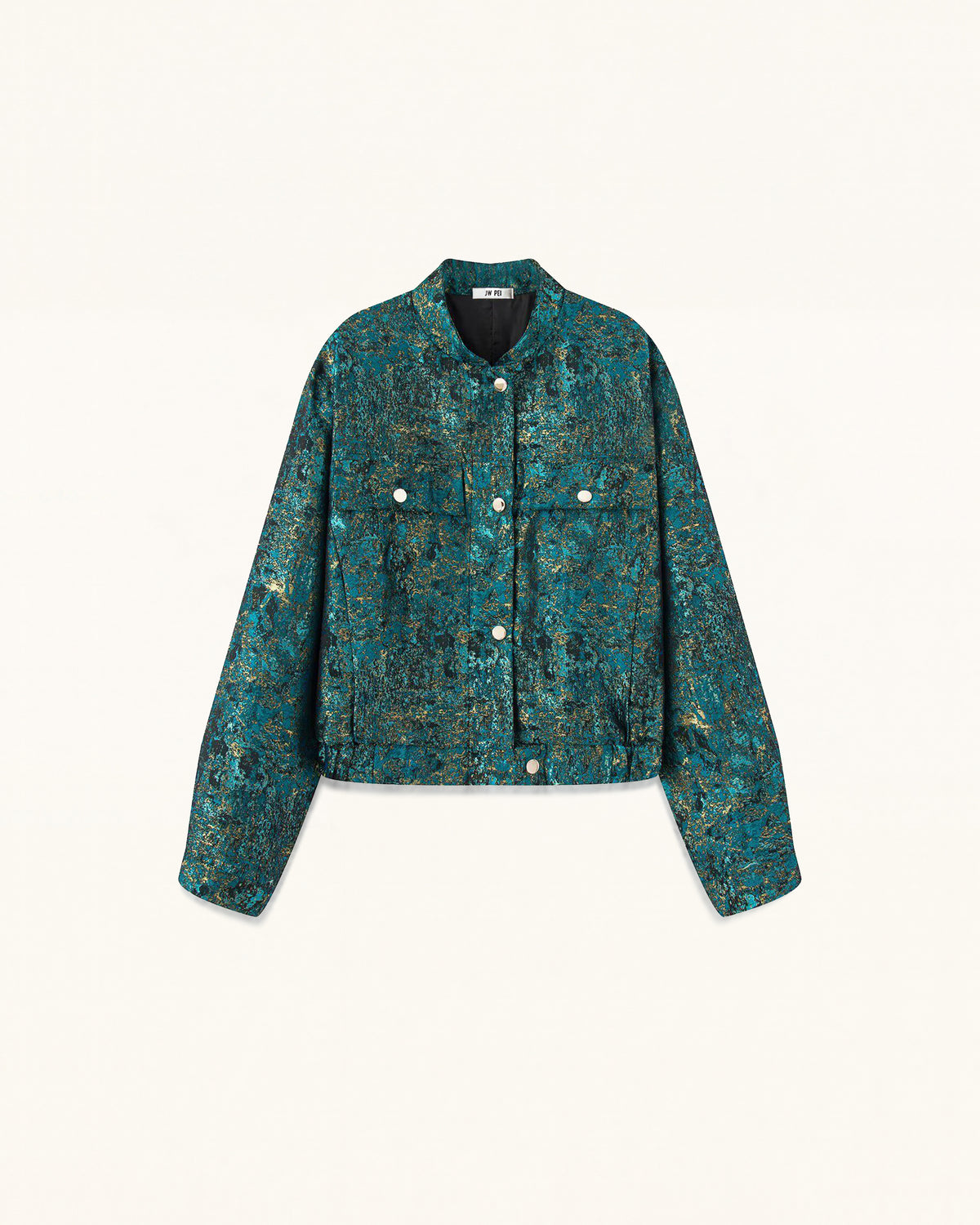 Metallic Abstract Pattern Jacket - Teal Gold