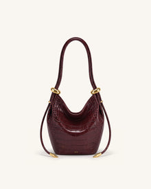 Ellie Metal Ring Embellished Bucket Bag - Burgundy Croc