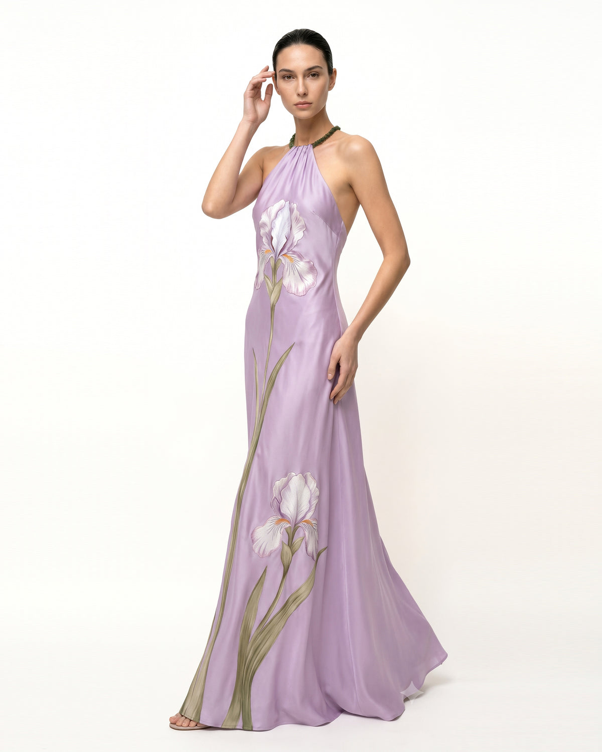 Iris Floral Print Halter
 Maxi Dress - Lavender