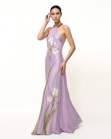 Iris Floral Print Halter
 Maxi Dress - Lavender