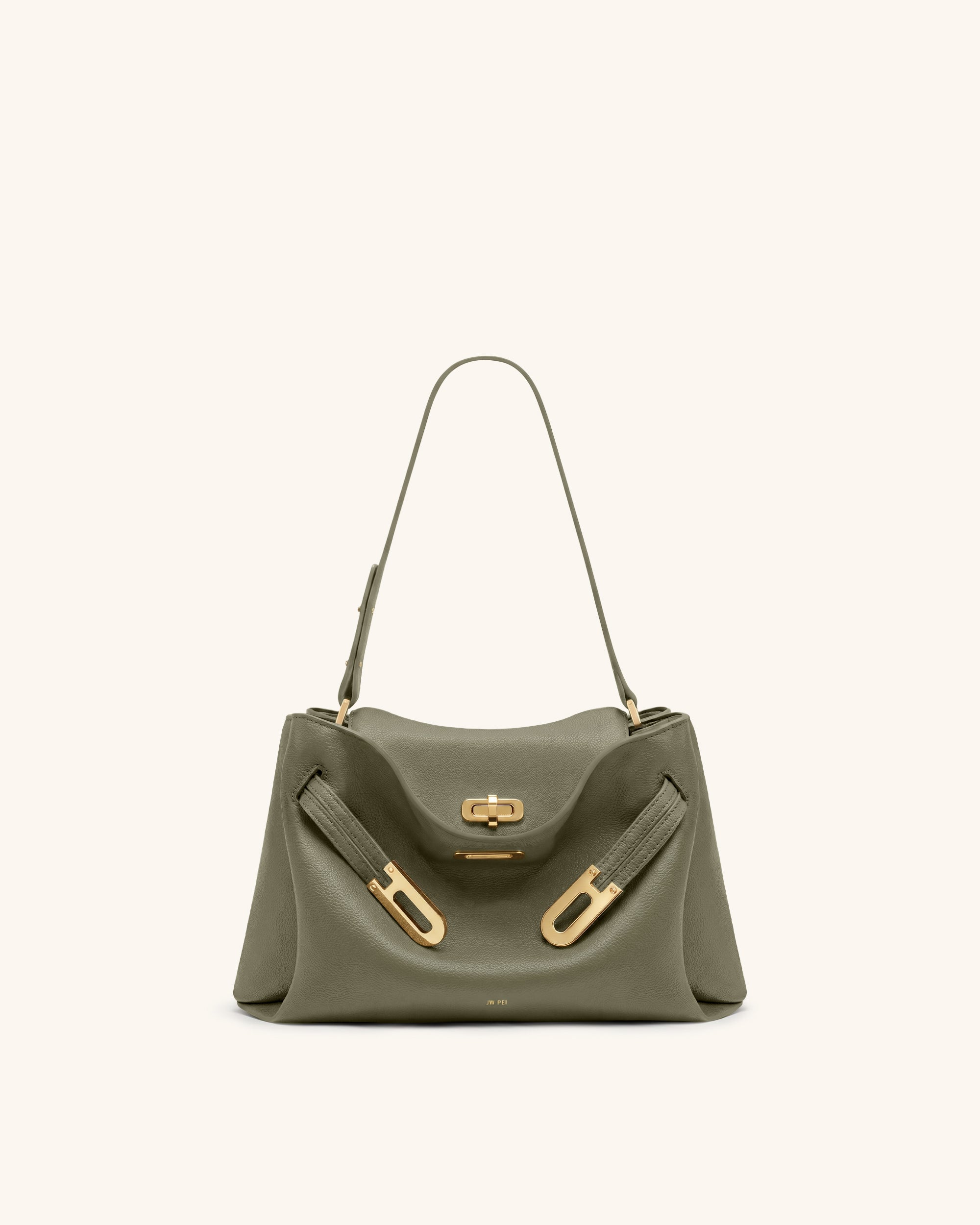 Rhea Pebbled Double Buckle Shoulder Bag - Light Green