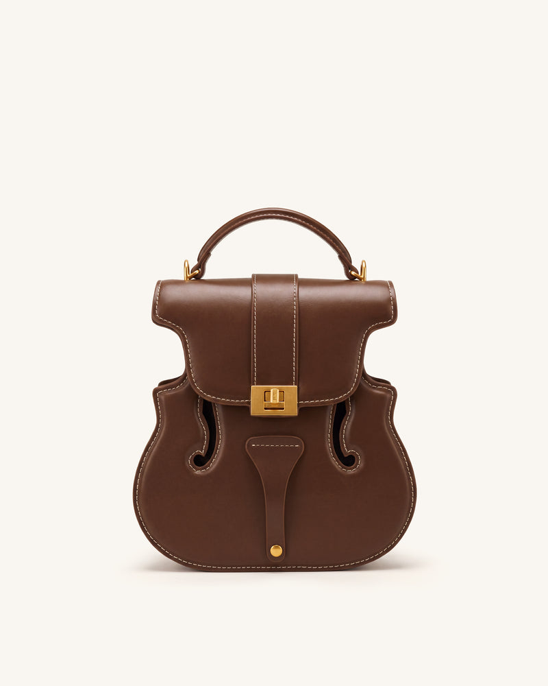 Violin Shape Top Handle Bag - Dark Brown