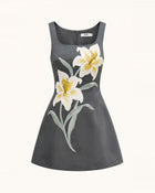 Lily Floral Print Sleeveless A-Line Mini Dress - Charcoal Gray