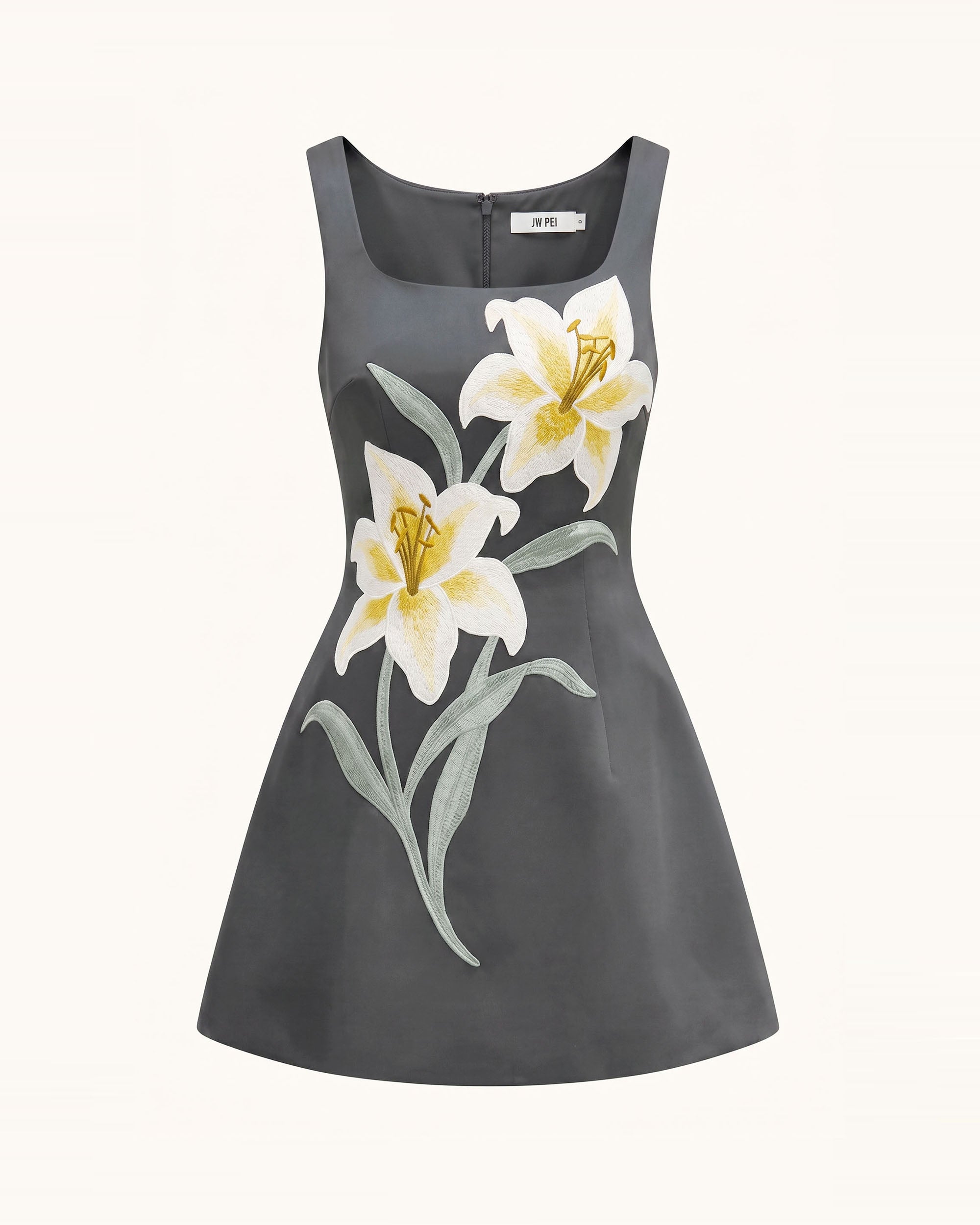 Lily Floral Print Sleeveless A-Line Mini Dress - Charcoal Gray