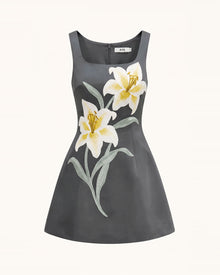 Lily Floral Print Sleeveless A-Line Mini Dress - Charcoal Gray