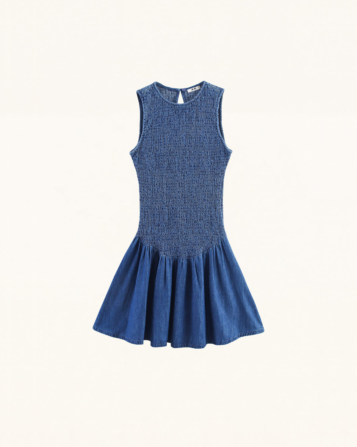 Darling Shirred Elastic Flared Denim Dress - Vintage Indigo