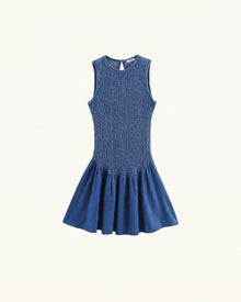 Darling Shirred Elastic Flared Denim Dress - Vintage Indigo