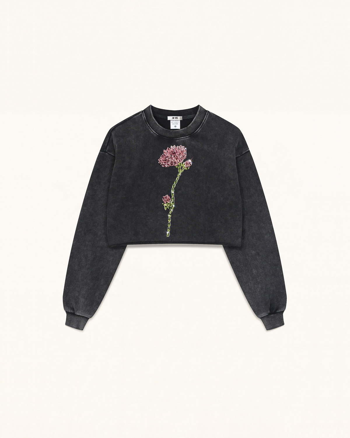The Enchanted Rhinestone Rose Sweatshirt  - Black