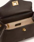 Lucia Elongated Top Handle Bag - Dark Brown
