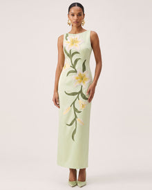 Lily Floral Print Sleeveless Column Maxi Dress - Pistachio Green