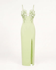 3D Floral Slit Maxi Dress - Light Green