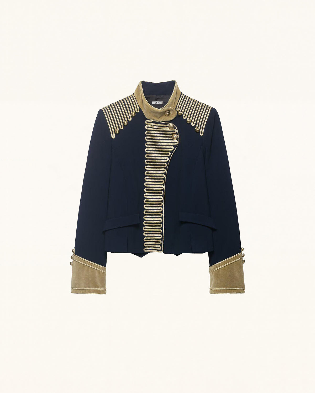 Embroidered Military Style Jacket - Navy Blue