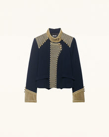Embroidered Military Style Jacket - Navy Blue