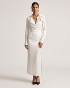 Orchid Embellished Cowl-Neck Long-Sleeve Maxi Dress - White