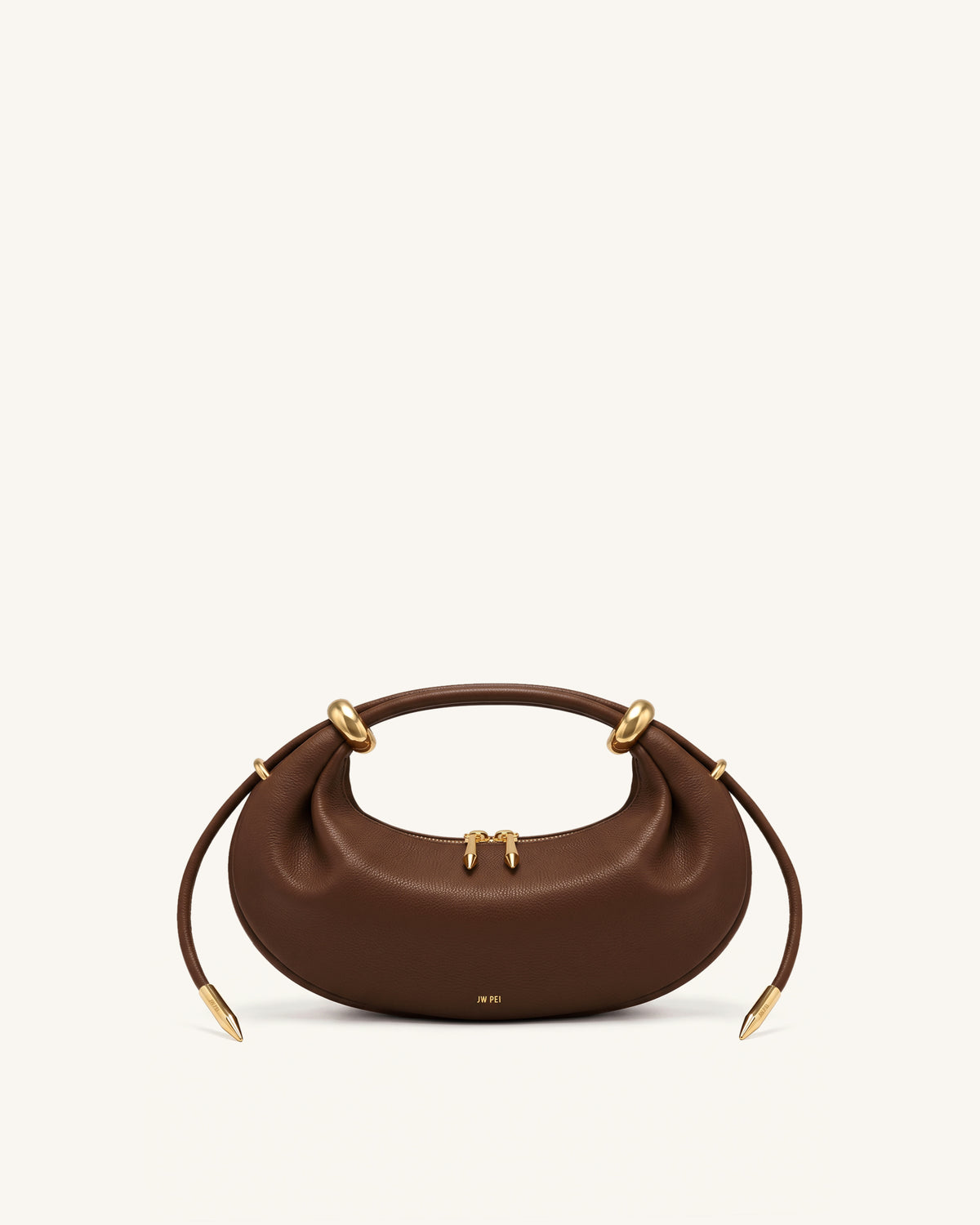 Ellie Metal Ring Embellished Crescent Top Handle Bag - Mocha Brown