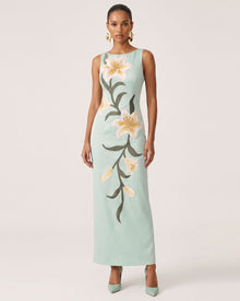 Lily Floral Print Sleeveless Column Maxi Dress - Mint Green