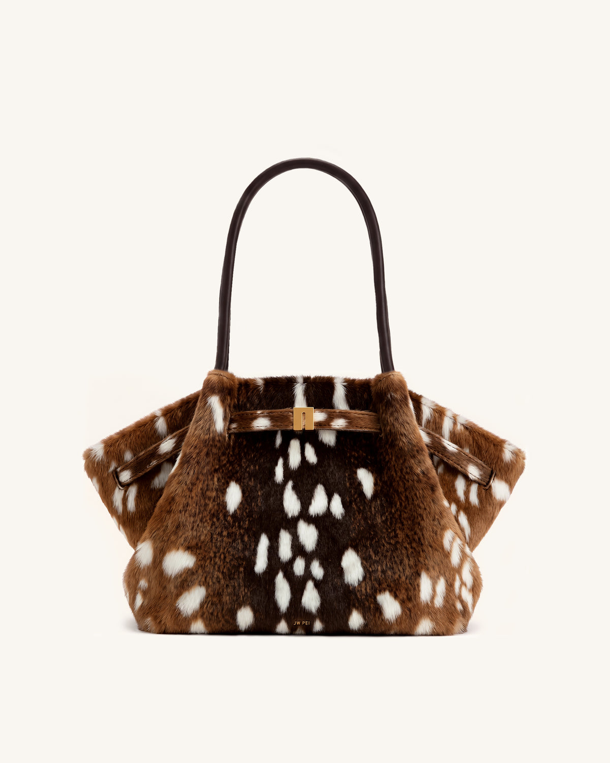 Hana Medium Faux Fur Deer Pattern Tote Bag - Dark Brown