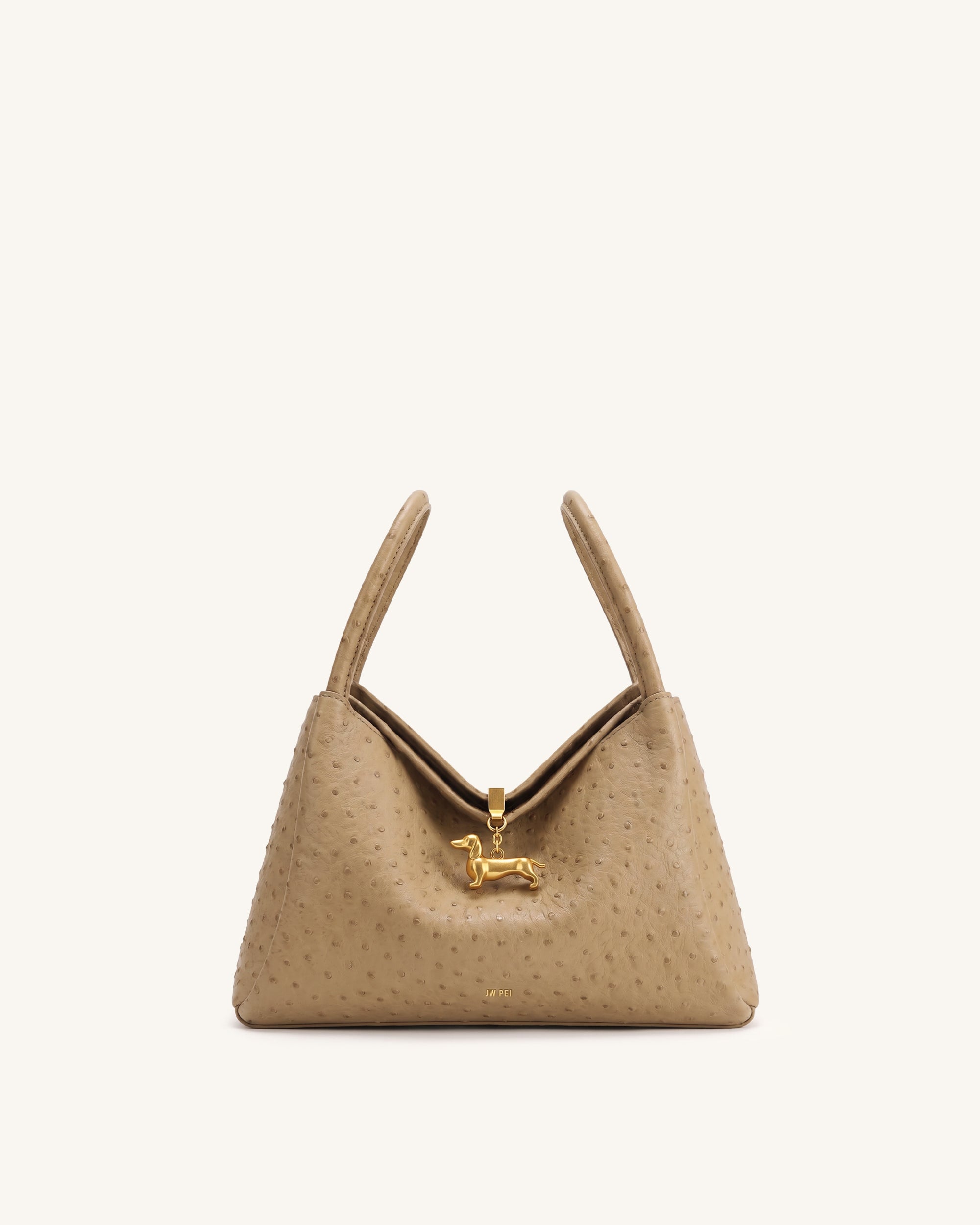 Maelle Faux Ostrich Grain Dachshund Charm Double Handle Bag - Brown