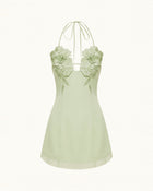 Flower Embroidered Mini Dress - Pistachio Green