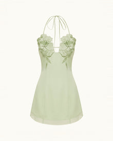 Flower Embroidered Mini Dress - Pistachio Green