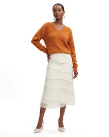 Tiered Ruffled Layered Midi Skirt - Soft Ivory
