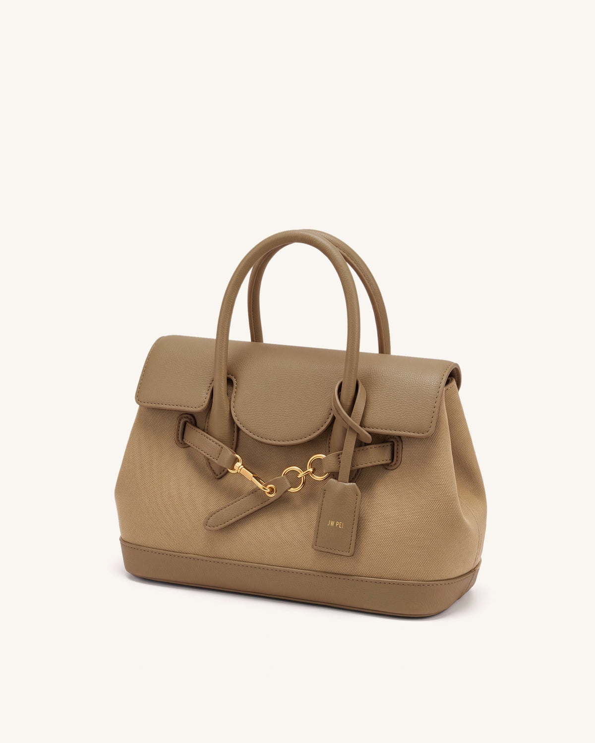 Alina Belted Satchel Bag - Light Brown Canvas