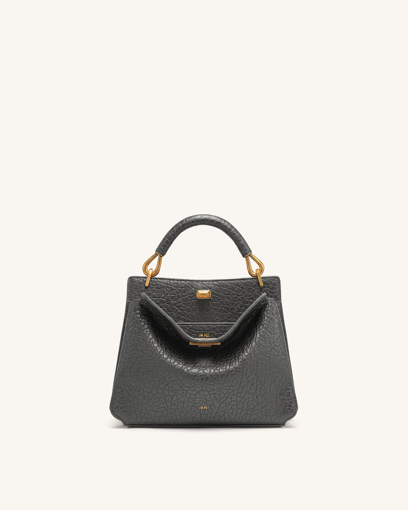 Lucia Elephant-Effect Top Handle Bag - Slate Gray